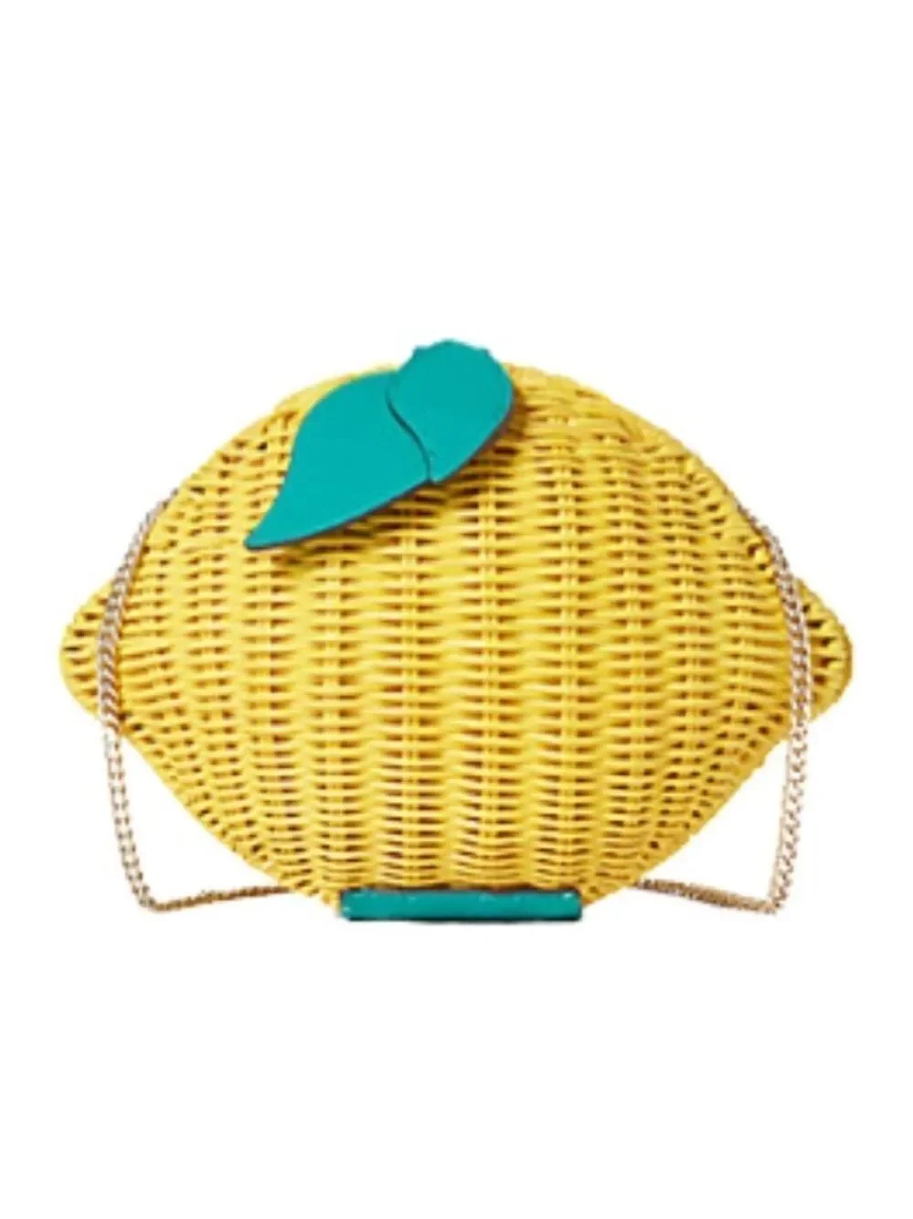 YELLOW AND GREEN KATE SPADE PICNIC PERFECT LEMON WICKER CROSSBODY BAG SUMMER